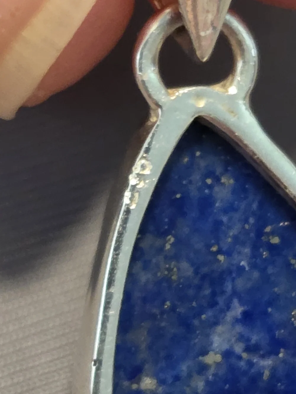 Sterlibg Silver Lapis Lazuli Marquise Pendant Necklace - Deep Blue Gold Fleck